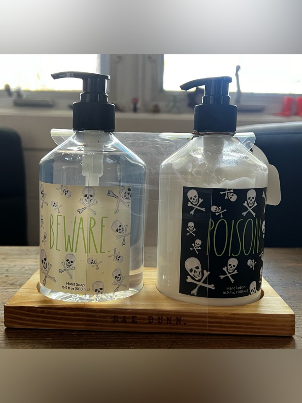 Rae Dunn soap and lotion skull and crossbones